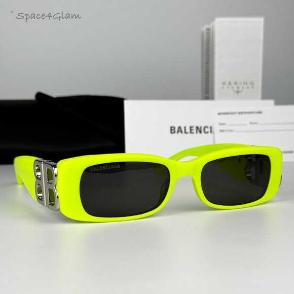 NEW Balenciaga BB0096S 008 Yellow Silver Logo Grey Rectangle Unisex Sunglasses - Picture 4 of 14
